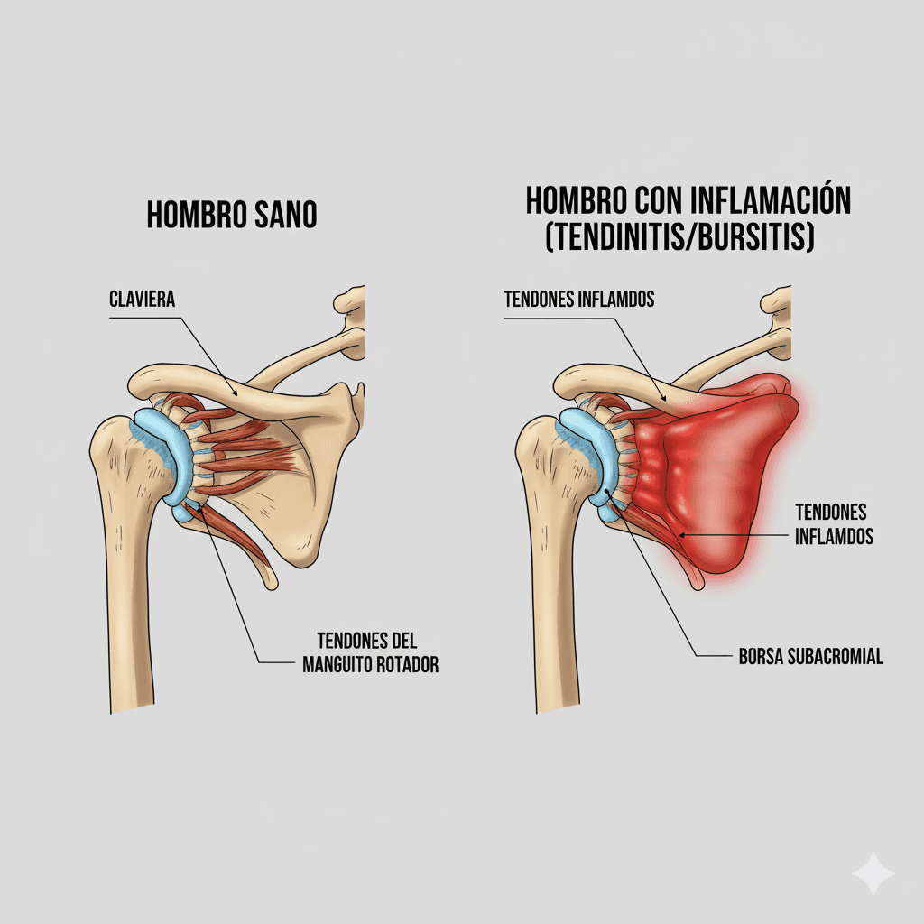 hombro sano vs hombro con inflamación